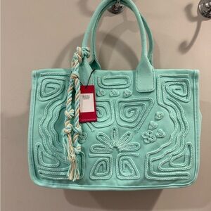 NWT Vince Camuto Mint Green Embroidered Tote